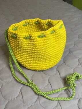 Handmade Knit Lemon Makeup Bag or Clutch